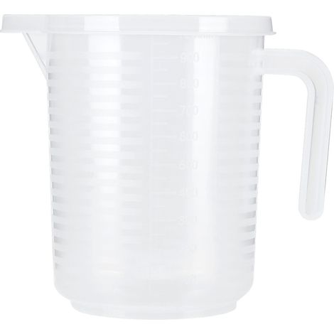 Verre mesureur plastique transparent 500ml/1000ml avec couvercle PP alimentaire sans BPA pour cuisine patisserie 1000ml (1/5)
