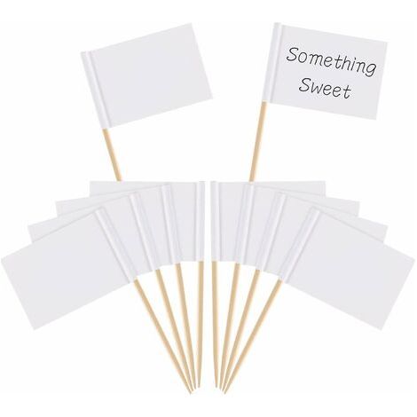 [JAMAIS UTILISÉ] Drapeaux de Cure-Dents Vide Blanc Marqueurs de Fromage Marquage des Étiquettes Blanc pour Gâteau de Fête Cheeseplate de Nourriture Apéritifs(100 Pièces) (1/4)