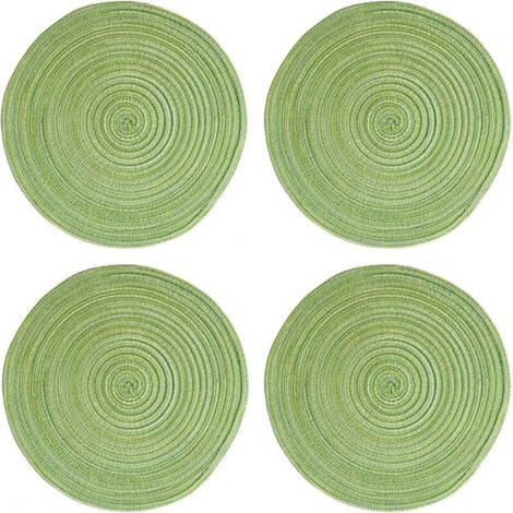 Set De 4 Sous-Plats Ronds En Coton Tissé - 38 Cm De Diamètre - Vert - Pour Cuisine Et Salle À Manger (1/5)