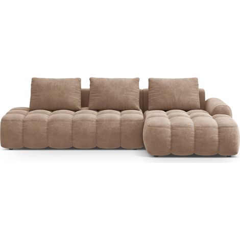 Canapé-lit d'angle droit avec coffre 3 places velours beige foncé (1/5)