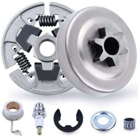 Kit pignon et embrayage 3/8" pour STIHL 017 018 MS170 MS180 021 023 025 MS210 MS230 MS250, pignon + tambour d'embrayage + roulement + rondelle + pince E + bougie d'allumage 7 en 1 (1/4)