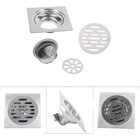 Bonde de douche de sol carrée, crépine de lavabo de sol, bouchon de lavabo de baignoire, clapet anti-retour amovible, récupérateur de cheveux, drainage rapide pour la cuisine (1/4)