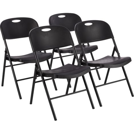 Basics Lot de 4 chaises pliantes en plastique et métal pour camping, cuisine, intérieur et extérieur, noir, jusqu'à 158 kg (1/5)