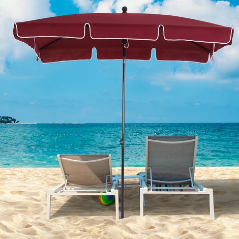 Parasol de jardin rectangulaire et réglable avec mât en aluminium. 2 x 1,3 x 2,5 m. Rouge bordeaux.