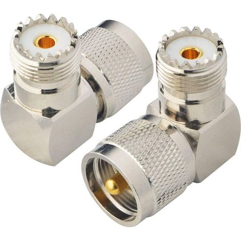 Connecteur UHF Connecteur Coaxial à Angle Droit Fiche Mâle UHF PL259 à Jack UHF Femelle SO239 Connecteur de Câble Coaxial à Faible Perte en Forme de L à 90 Degrés Adaptateur d'Antenne (2-Pack) (1/5)