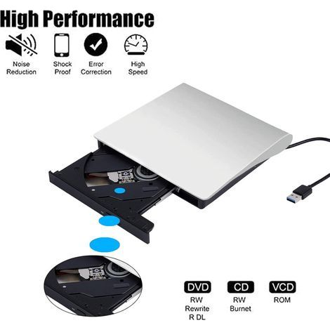 Lecteur CD/DVD externe USB 3.0, lecteur/graveur CD/DVD portable plug-and-play, compatible avec les ordinateurs portables, les systèmes Windows, Mac et Linux, boîtier élégant à la finition mate. (1/4)