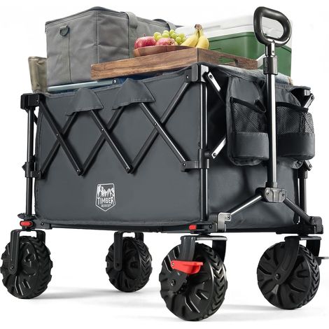 Chariot de Plage Pliable 250L Roues Tout Terrain avec Frein charrette à 4 roues amovibles tout terrain, poignée télescopique réglable et porte-gobelet, idéal pour camping et festivals (1/5)