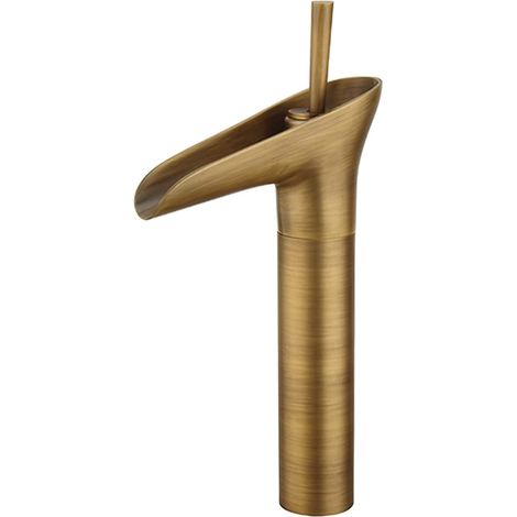 Mitigeur de lavabo Robinet de verre de vin de robinet rétro en cuivre de bassin de comptoir de style européen bronze court (1/5)