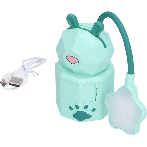 Lampe de bureau LED avec chargeur USB, lumière blanche chaude, design cartoon, facile à utiliser pour étudiant, chambre ou dortoir, veilleuse verte. (1/5)