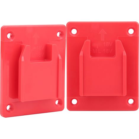 Lot de 2 fixations murales compatibles avec l'outil électrique Milwaukee M18 18 V/20 V (rouge). (1/5)
