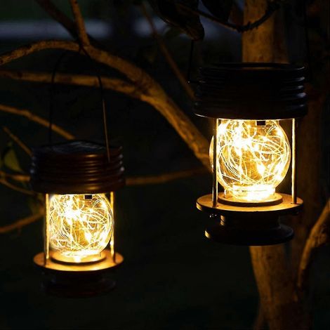 Lot de 2 guirlandes solaires d'extérieur étanches à suspendre à une table ou un patio, avec 20 LED blanc chaud. (1/3)