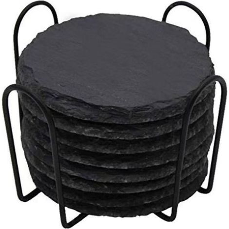 8er-Set Schieferuntersetzer mit Metallhalterung – 10 cm große Box zum Schutz des Tisches – Dekoration für Zuhause, Küche und Bar – Hochzeitsgeschenk (1/4)