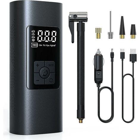 [MAI UTILIZZATO]  Gonfiatore per pneumatici ricaricabile senza fili con batteria da 6000 mAh - Pompa elettrica portatile per auto e bici, spegnimento automatico.-INHHUB