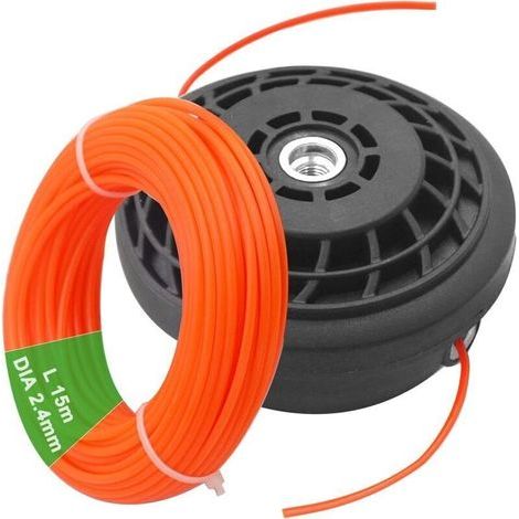 Tête de coupe universelle filetée à gauche M10 x 1,25 - Avec ligne ronde en nylon de 2,4 mm x 15 m - Conception durable pour débroussailleuses - Facile à installer et à utiliser.