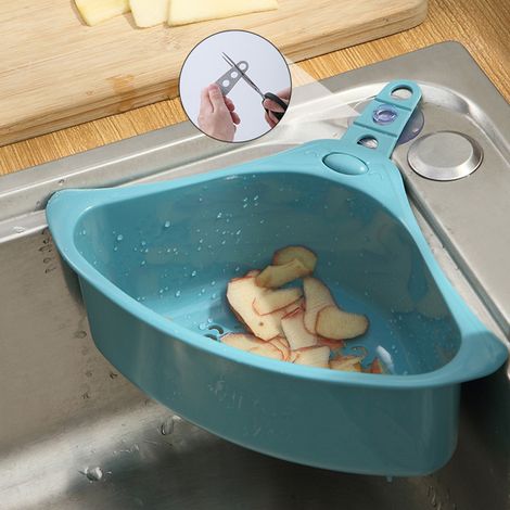 Dreieckiger Küchenabtropfkorb, stabil und leicht zu entleeren, Eckspülen-Siebkorb für die Küche, Blau (1/3)