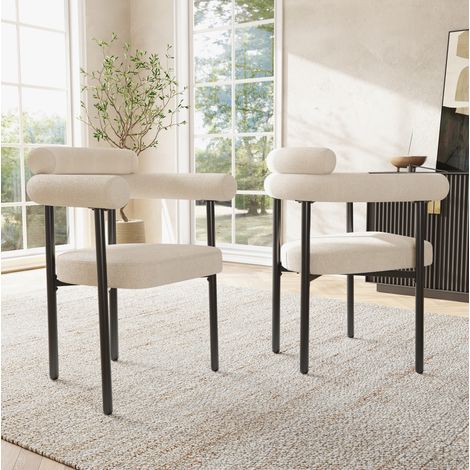 Esszimmerstühle 2er-Set, beige, Stoff in Wildlederoptik, Eisenstruktur (1/5)