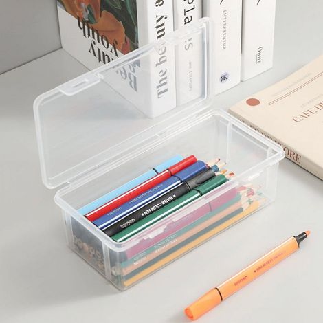 Boite A Crayons - Plastique Transparente - Capacite XXL - Empilable - Pour Stylos Gel Crayons Gommes Rubans Adhesifs - 1 Unite (1/5)