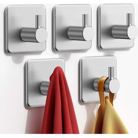 5Ensemble de crochets adhésifs, acier inoxydable-Crochets adhésifs étanches, adaptés aux cuisines, salons et bureaux. (1/5)