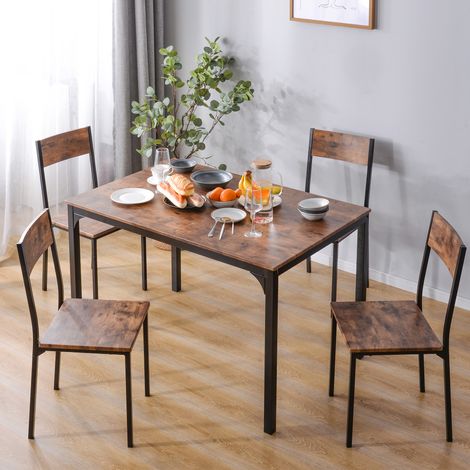 Esstisch-Set mit 4 Stühlen – Industrie-Stil – Stahlrahmen – 108 x 65 x 75 cm – Vintage-Braun + Schwarz