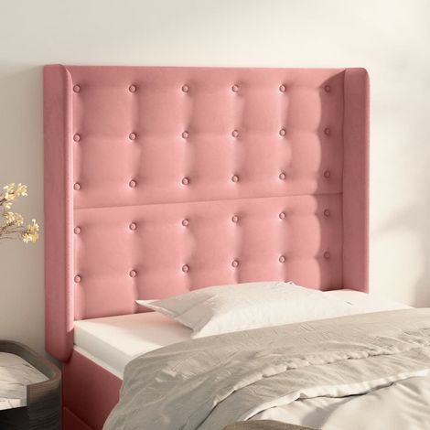 Tête de lit avec oreilles Style Classique Armoire de lit - Rose 93x16x118/128 cm Velours BV636865 - BonneVie (1/5)