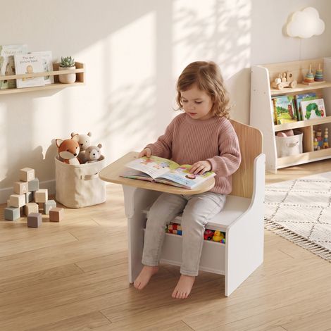 Bureau et chaise pour enfants avec bac de rangement, ensemble table d'activité 2-en-1, blanc (1/5)