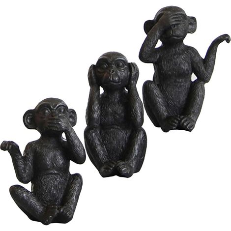 Statue de Singe en Résine Noire Lot de 3 Pièces pour Bureau (1/5)