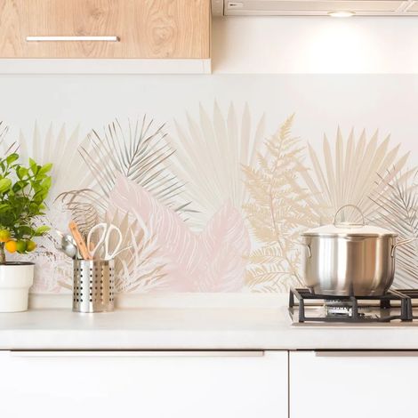 Crédence cuisine en aluminium - floral beige et blanc - 240x50 cm (en 2 bandeaux) (1/5)