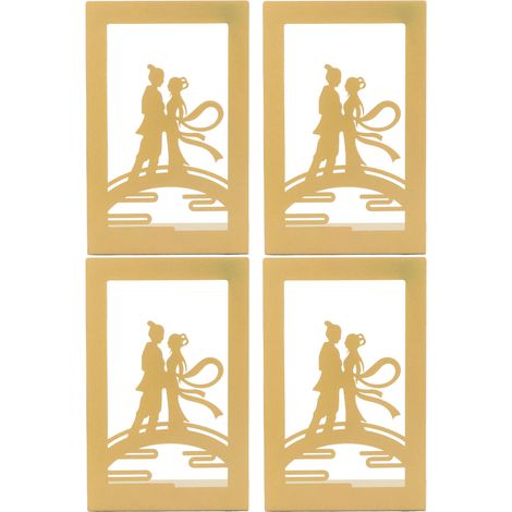 Lot de 4 serre-livres série Lovers en métal ajouré, construction robuste, patins antidérapants, pour étagères, rencontre sur le pont (1/5)