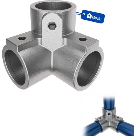 Connecteur de tube coudé d’angle 3 voies Ø27 mm galvanisé revêtement poudre noire – 90° raccord de serrage connecteur d’angle – Raccord ubulaire croix, kee klamp, connecteur voies – GeZu Impex