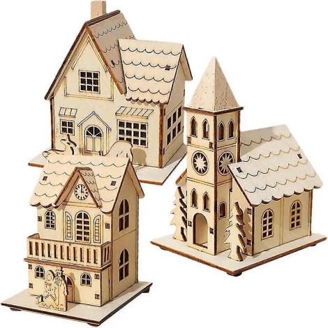 Décoration lumineuse pour la maison en rondins enneigée, sapin de Noël, bureau, cadeau à faire soi-même --- (1/5)