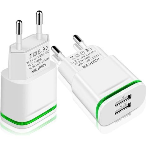 Chargeur mural USB Ulisem, lot de 2, 2,1 A 5 V, 2 ports, adaptateur d'alimentation LED universel de remplacement pour iPhone 11 XR X XS Max 8 7 6 6S Plus 5S, Samsung Galaxy/Note, Pad, Xiaomi (1/4)