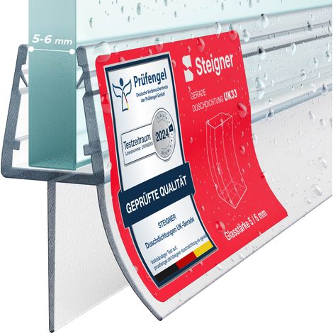 STEIGNER Joint de douche pour paroi en verre, 80cm, vitre 5/ 6 mm, joint d'étanchéité PVC droit pour les cabines de douche réctangulaires, UK33-06