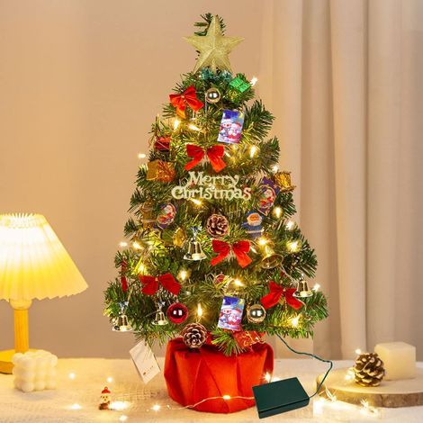 Sapins de Noël 60 cm, Sapins de Noel Artificiel, Mini Sapin de Noel avec guirlandes Lumineuses et Ornements,Décoration de Noël pour Table (1/5)