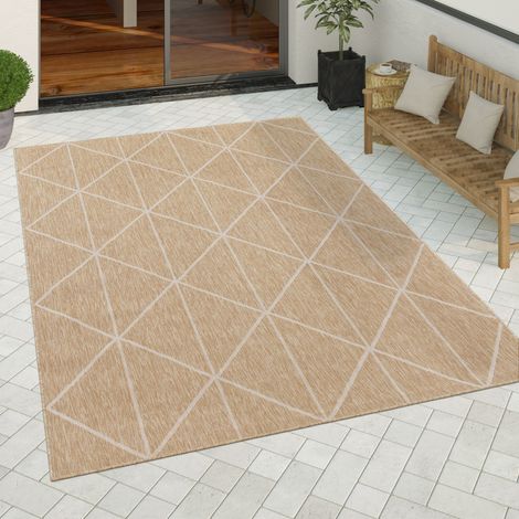 Paco Home Outdoor Teppich wetterfest Boho Skandi Motiv Rauten robust Balkon Terrasse Küche 160x220 cm, Beige 2