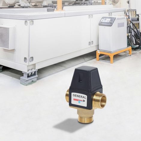 Robinet mélangeur eau chaude DN20 filetage extérieur en laiton, mitigeur 3 voies avec 35-60 °C et protection contre les brûlures, vanne mélangeur thermostatique pour installation solaire (1/5)