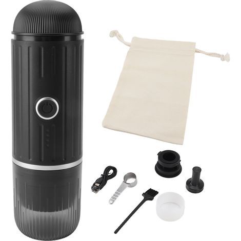 Portable self-heating automatic extraction coffee machine, small USB electric machine for car, camping, travel, RV, hiking, office, black