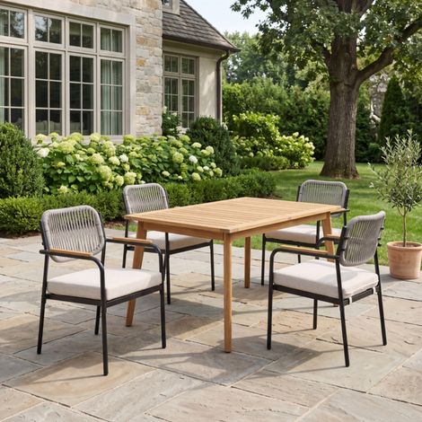 Wahson Set di 4 Sedie da Giardino per Esterni in Tessuto Resistente, Sedie da Esterno Impilabili Balcone Moderne in Corda, Beige (1/5)