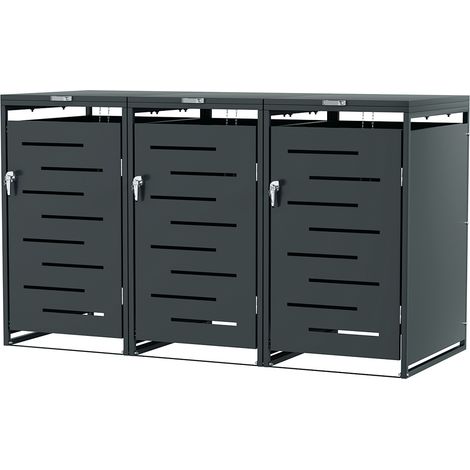 Wolketon Set 3 armadi copri bidone rifiuti acciaio inox per bidoni 120L e 240L, mobile da giardino resistente alle intemperie