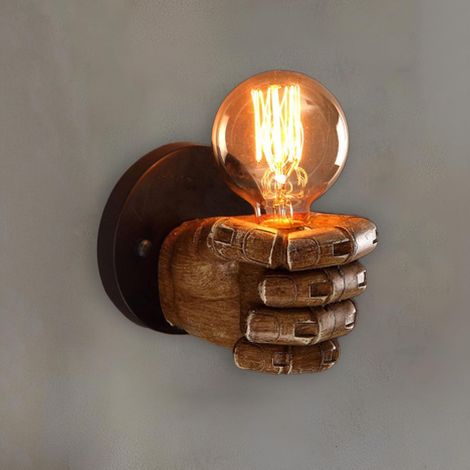 Vintage Indoor Wall Sconce, Antique Hand Fist Wall Sconce, E27 Light Fixture for Bedroom, Living Room, Bedside (Bulb Not Included), Left Hand [Energy Class F] (1/5)