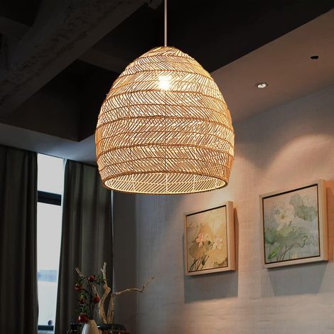 Chandelier, vintage style rattan pendant light, E27 lampshade, 35 x 35 cm - (1/5)