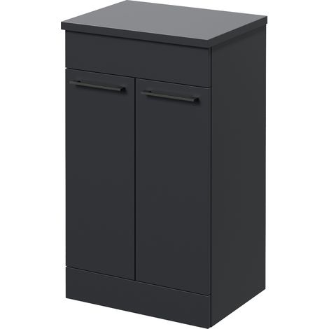 Napoli 390 Gloss Grey 500mm 2 Door Vanity Unit for Countertop Basins - 500mm - Gunmetal Grey 160mm Handle