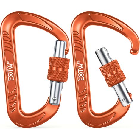 Mousqueton à vis - 1200 kg - Mousqueton Twist Lock - En aluminium - Charge maximale : 12 kN - Pour hamac, balançoire, voile d'ombrage, camping, randonnée, 2 orange (1/5)
