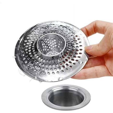 Filtre Anti-Cheveux - Pour Baignoire Douche Lavabo - Diamètre 11,5 cm - En Métal et Plastique Chromé - 1 Pièce (1/4)