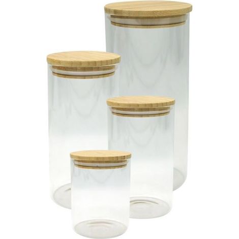 Set aus 4 Aufbewahrungsboxen aus Glas - FACKELMANN - Natur - Bambusdeckel