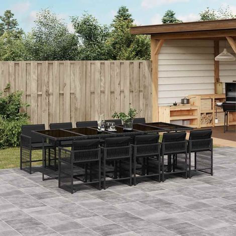 11-tlg. Garten-Essgruppe mit Kissen Schwarz Poly Rattan (1/5)