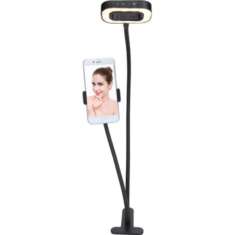 Support de téléphone portable universel et innovant, réglable, en métal noir, avec éclairage d'appoint. (1/5)