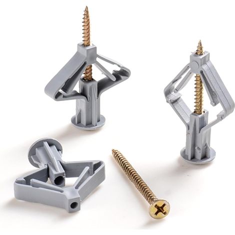 60-Pack Plasterboard Wall Plugs, Gypsum Board Fixing Anchors for Hollow Walls, Universal Heavy-Duty Drywall Anchors, Self-Expanding Gray Anchors, Anti-Rotation Expanding Plasterboard Screws (1/5)