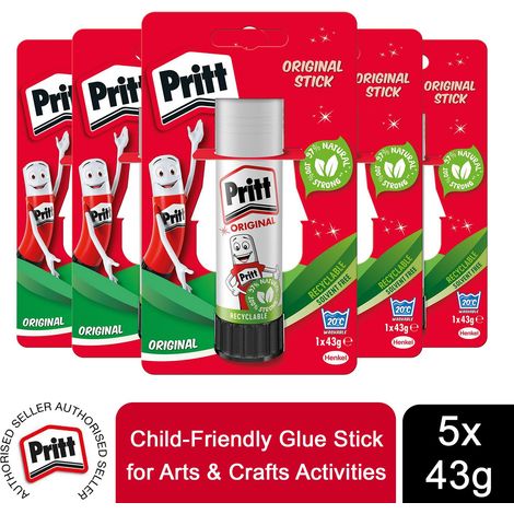 Pritt Child-Friendly Glue Sticks for Arts & Crafts Activities 43g, 5 Sticks