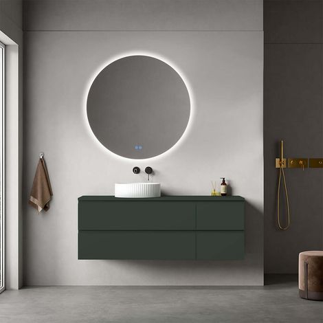 Mobile bagno sospeso reversibile  140 cm Verde Comodoro  per Lavabo d'appoggio Specchio Tondo Retroilluminato - Fiji Paint Top (1/4)