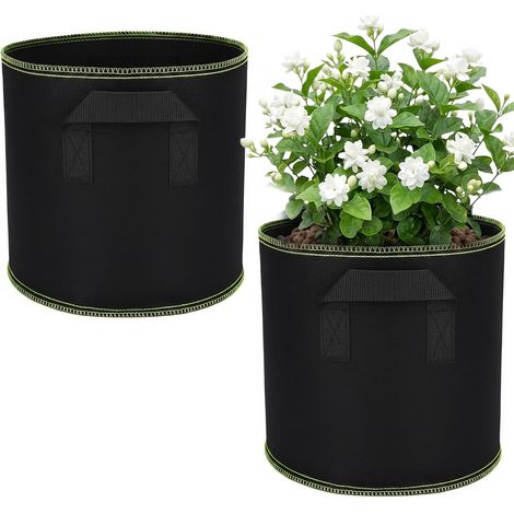 Lot de 2 sacs de culture en tissu non tissé, sacs de culture robustes avec poignées pour pommes de terre, tomates et fraises (37 litres) (1/5)